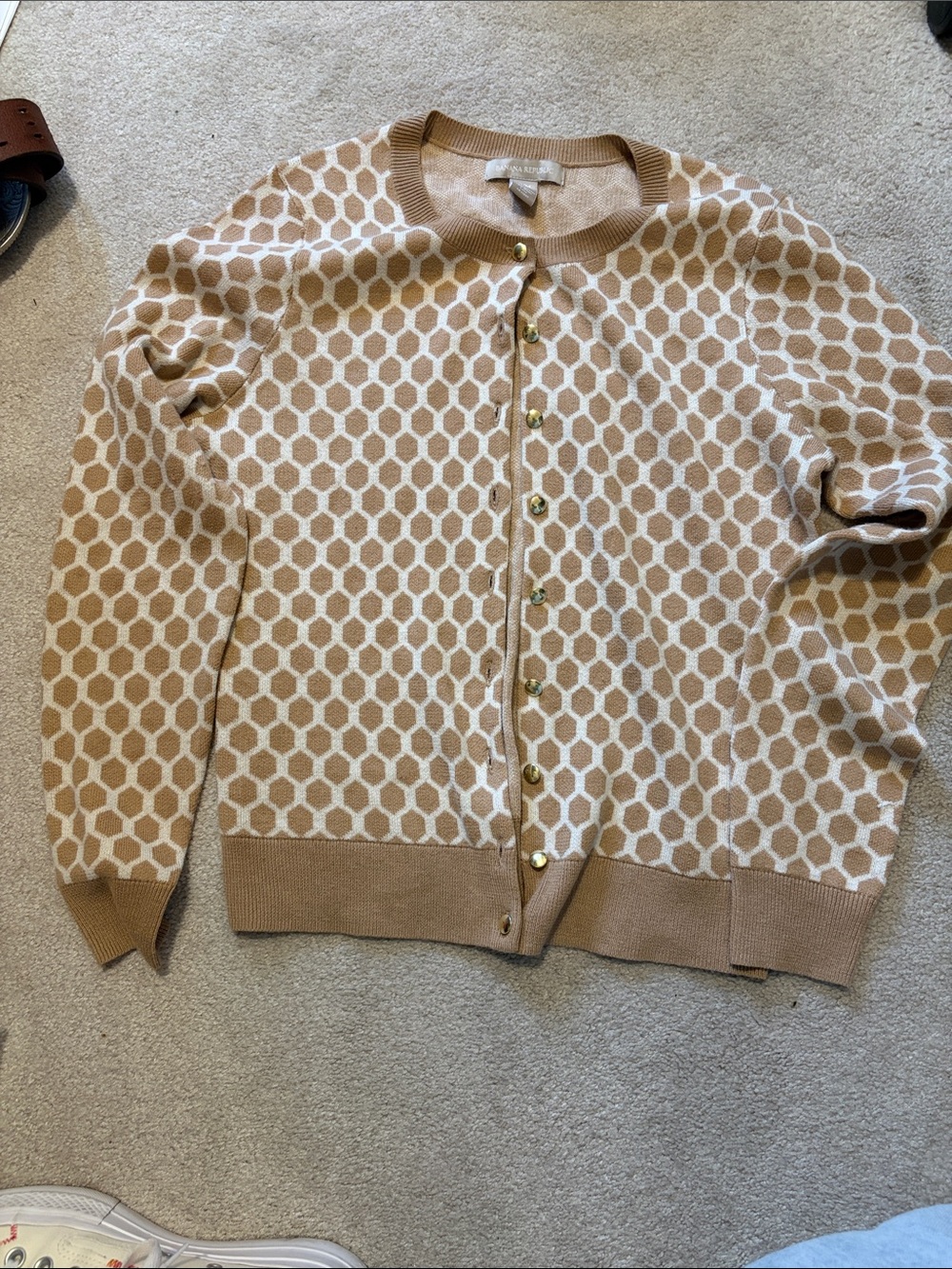 Banana Republic Camel and Cream Honeycomb Cardigan